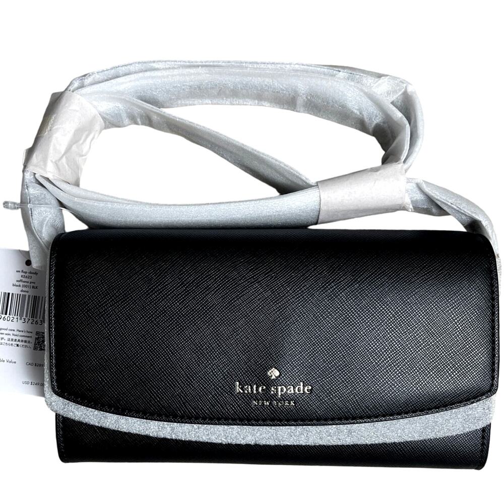 Kate Spade Dana Small Flap Crossbody Bag - Black - Saffiano PVC KE623 - $249
